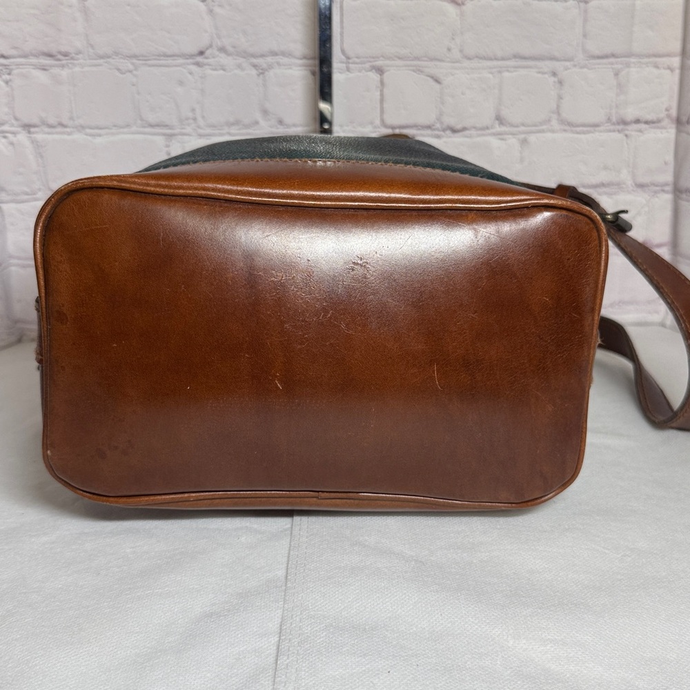 Vintage Polo Rally Lauren Plaid Brown Leather Crossbody Bucket Bag w/Luggage Tag - Picture 8 of 15